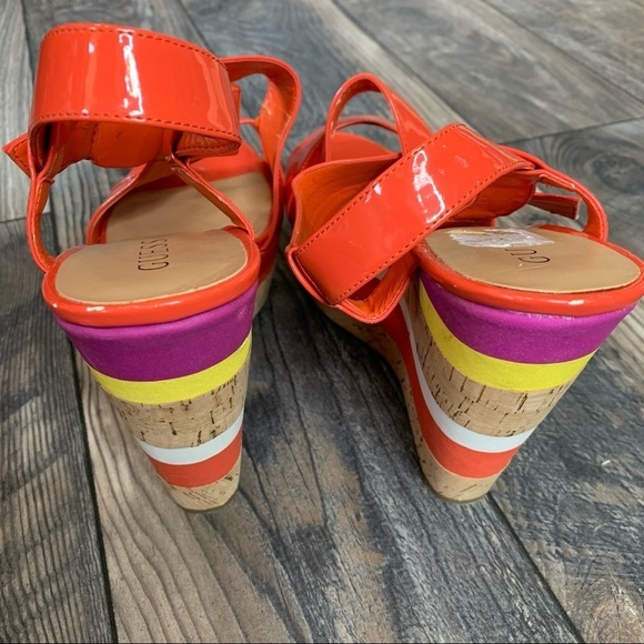 Guess Coral Stripe Sandals Cork Wedge Heels Sz 10 - Picture 3 of 5